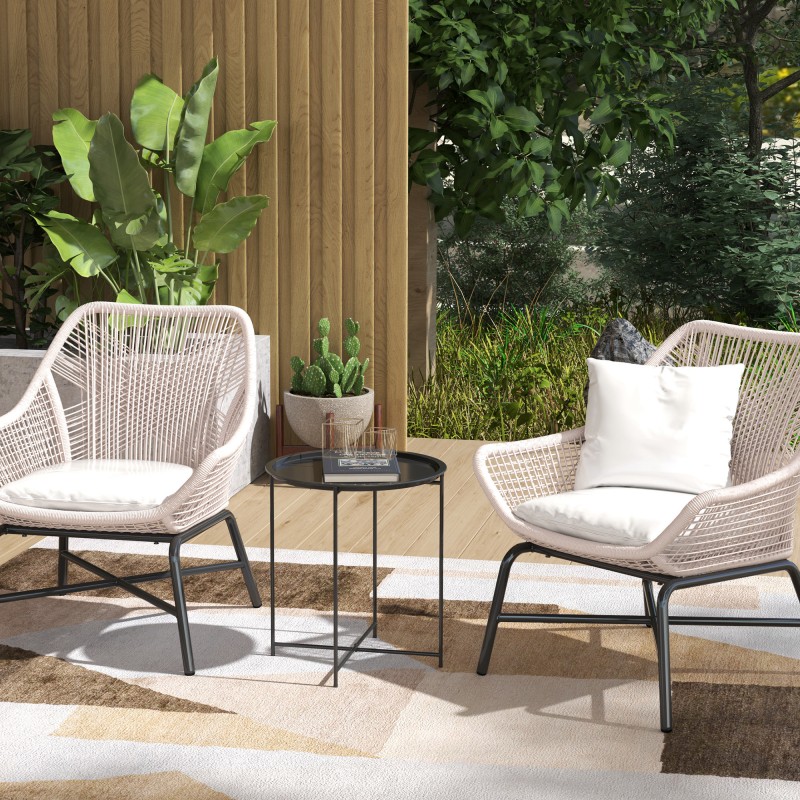 Pyöreä ulkosivupöytä terästä irrotettavalla tarjottimella Ø46 x 53 cm musta