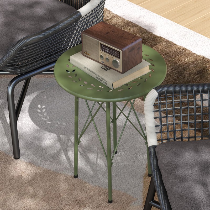 Pieni pyöreä teräksinen sivupöytä ulkokäyttöön Ø 40 x 50 cm vihreä