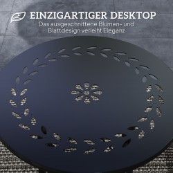 Puutarhapöytä terästä Ø40 x 50 cm, pyöreä kukkakuvioitu terassipöytä, musta