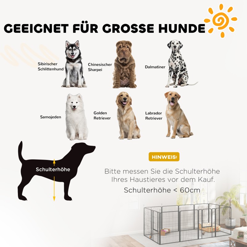 Pentuaitaus koirille teräs 12-osainen 100 cm korkea sisä- ja ulkokäyttöön musta