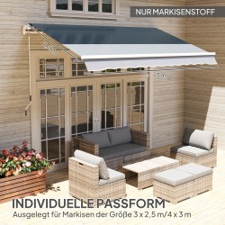 Markiisikangas vaihtokangas 3 x 2,5 m vettähylkivä polyesteri harmaa helmallinen