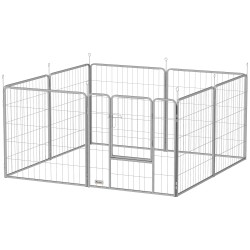 Koiran aitauselementit 8 osaa lemmikkiaita sisä ja ulkokäyttöön ruostumaton teräs hopea