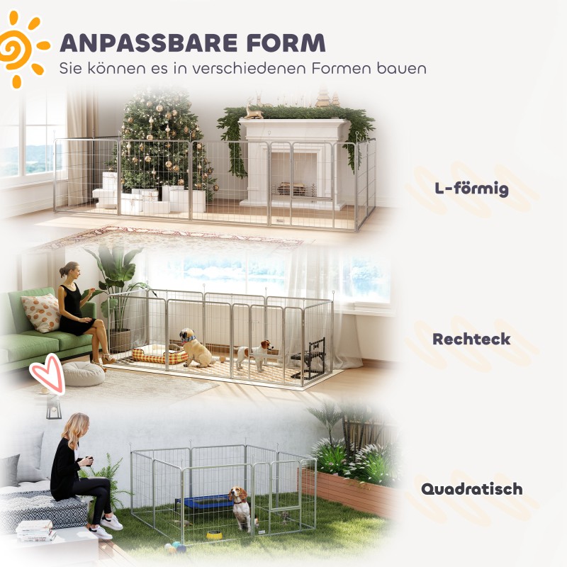 Koiran aitauselementit 8 osaa, lemmikkiaita sisä- ja ulkokäyttöön, ruostumaton teräs, hopea