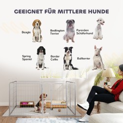 Koiran aitauselementit 8 osaa, lemmikkiaita sisä- ja ulkokäyttöön, ruostumaton teräs, hopea