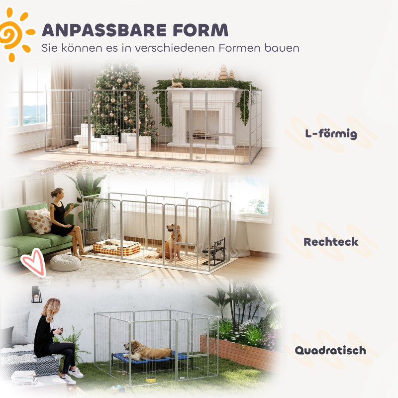 Koiran ja lemmikin aitauselementti 8 osaa ruostumatonta terästä sisä- ja ulkokäyttöön hopea