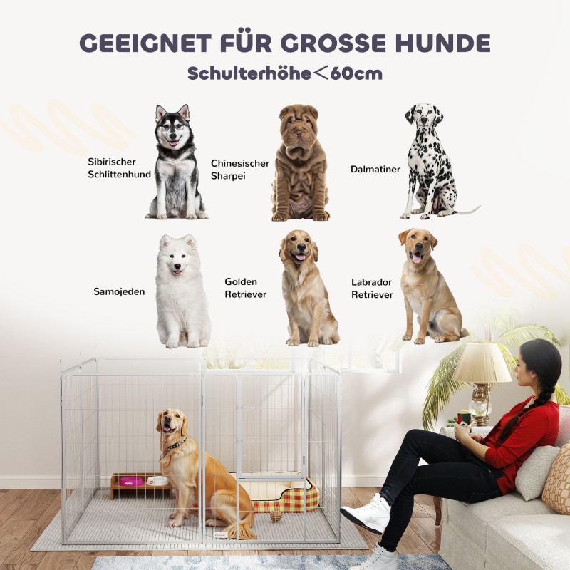 Koiran ja lemmikin aitauselementti 8 osaa ruostumatonta terästä sisä- ja ulkokäyttöön hopea