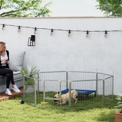 Koira- ja lemmikkiaitaus 8 paneelia ruostumatonta terästä sisä- ja ulkokäyttöön hopea