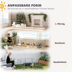 Koira- ja lemmikkiaitaus 8 paneelia ruostumatonta terästä sisä- ja ulkokäyttöön hopea