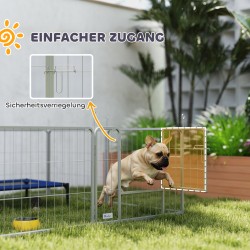 Koira- ja lemmikkiaitaus 8 paneelia ruostumatonta terästä sisä- ja ulkokäyttöön hopea