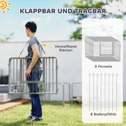 Koira- ja lemmikkiaitaus 8 paneelia ruostumatonta terästä sisä- ja ulkokäyttöön hopea