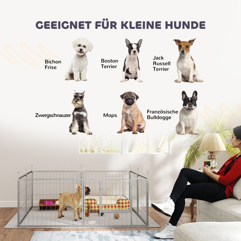 Koira- ja lemmikkiaitaus 8 paneelia ruostumatonta terästä sisä- ja ulkokäyttöön hopea