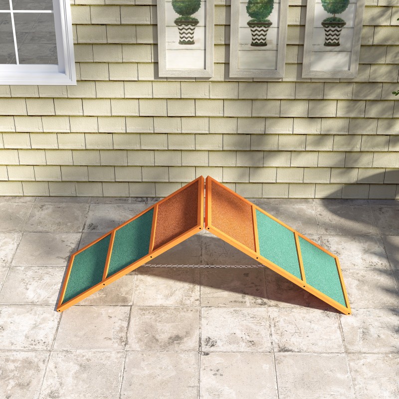 Koirien agilityrata A-este, taittuva ja korkeussäädettävä, kuusi, 173 x 59 x 66 cm, oranssi/vihreä