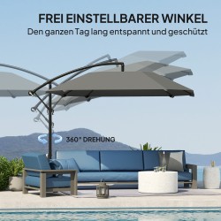 Sivuvarjo terassille 260 cm, metallirunko ja lasikuiturivat, ristijalka, tummanharmaa