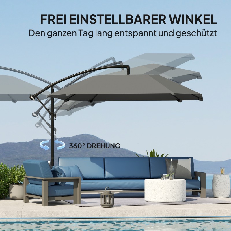 Sivuvarjo terassille 260 cm, metallirunko ja lasikuiturivat, ristijalka, tummanharmaa