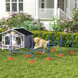 Koirien agility hyppyestesetti 4‑osainen, säädettävä korkeus 15–95 cm, ABS-muovi, oranssi/sininen, kantokassi