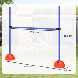 Koirien agility hyppyestesetti 4‑osainen, säädettävä korkeus 15–95 cm, ABS-muovi, oranssi/sininen, kantokassi