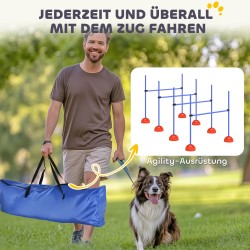 Koirien agility hyppyestesetti 4‑osainen, säädettävä korkeus 15–95 cm, ABS-muovi, oranssi/sininen, kantokassi