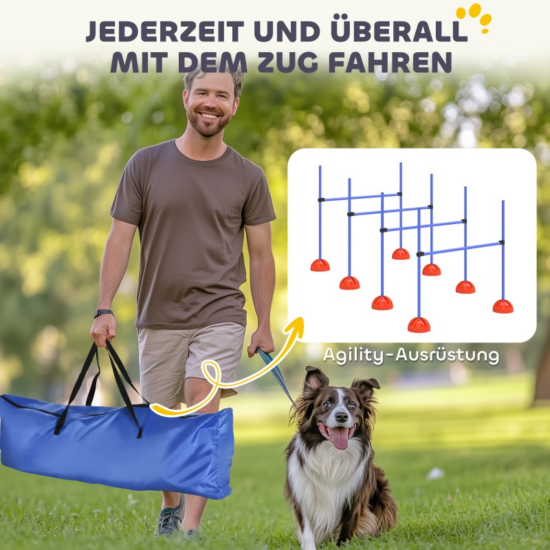 Koirien agility hyppyestesetti 4‑osainen, säädettävä korkeus 15–95 cm, ABS-muovi, oranssi/sininen, kantokassi