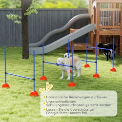 Koirien agility hyppyestesetti 4‑osainen, säädettävä korkeus 15–95 cm, ABS-muovi, oranssi/sininen, kantokassi