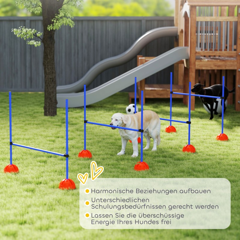 Koirien agility hyppyestesetti 4‑osainen, säädettävä korkeus 15–95 cm, ABS-muovi, oranssi/sininen, kantokassi