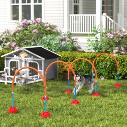 Koiran agility-harjoitussetti, 4 hyppyporttia, säädettävä leveys 95–114 cm, muovi, oranssi/sininen