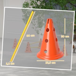 Koiran agility-setti 3-osainen, 6 kartiota ja 3 säädettävää hyppyestettä, kuljetuslaukku, oranssi/keltainen