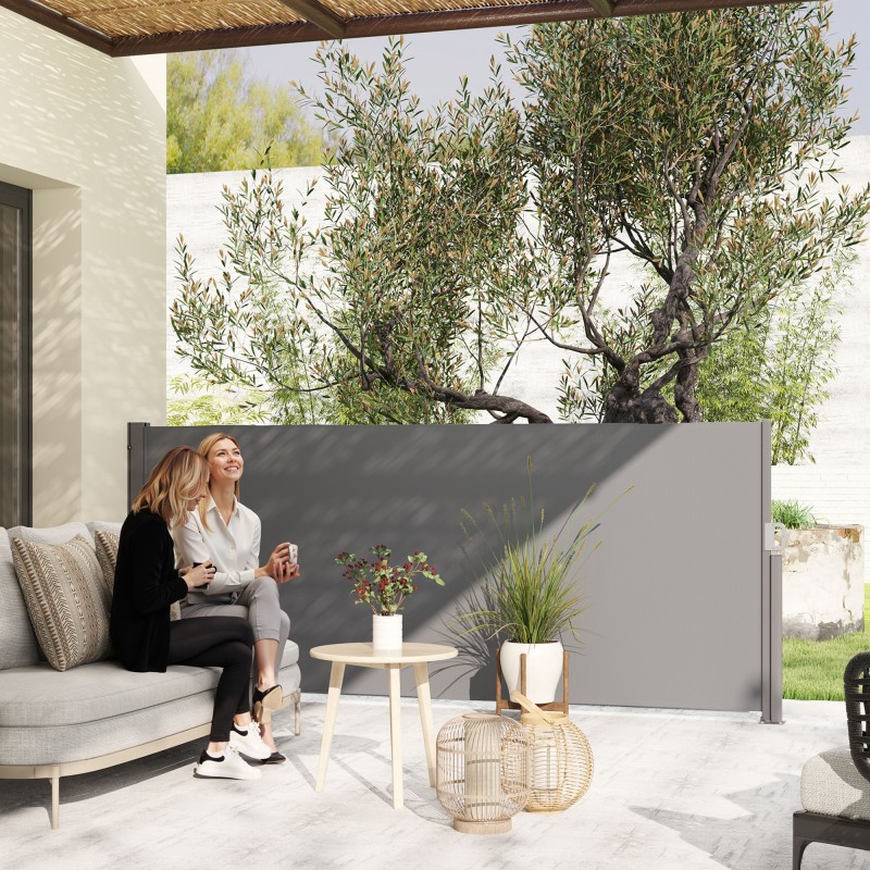 Sivulle vedettävä parvekkeen ja terassin näkösuoja alumiinirunko 300 x 140 cm tummanharmaa