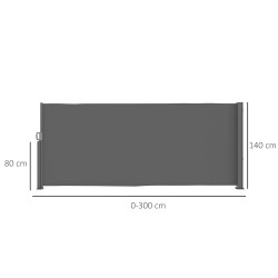 Sivulle vedettävä parvekkeen ja terassin näkösuoja alumiinirunko 300 x 140 cm tummanharmaa