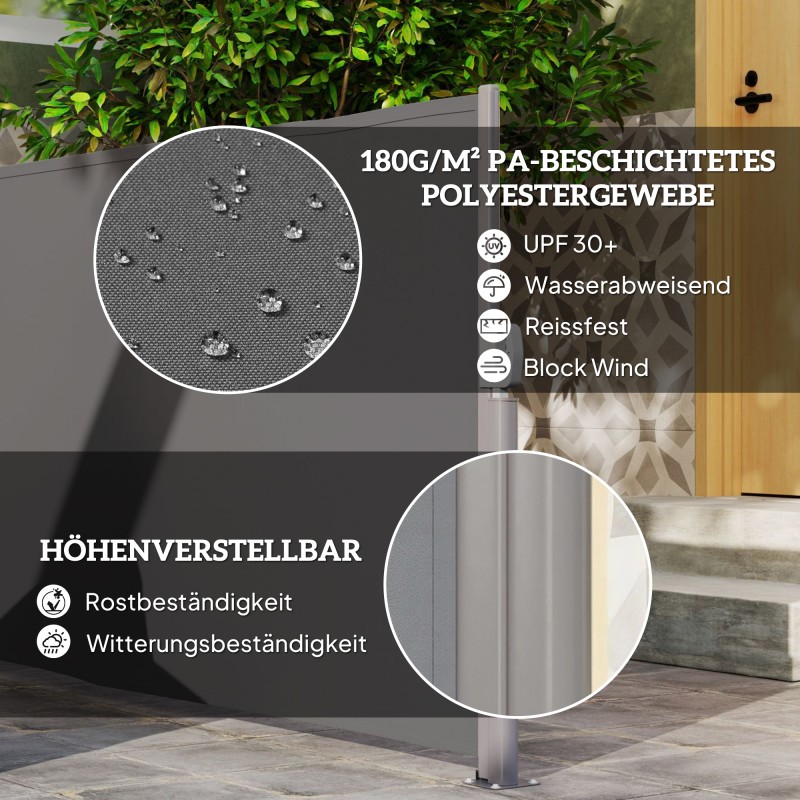 Sivulle vedettävä parvekkeen ja terassin näkösuoja alumiinirunko 300 x 140 cm tummanharmaa