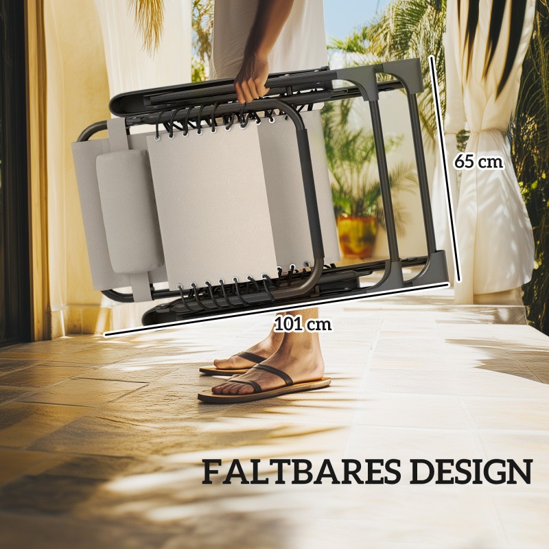 Puutarhan lepotuolisetti 3-osainen, 2 taittuvaa aurinkotuolia ja sivupöytä, metalli/Texteline, beige