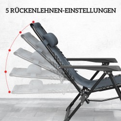 Zero gravity -lepotuolisetti ulkokäyttöön, 2 taitettavaa tuolia ja pöytä mukitelineillä, harmaa