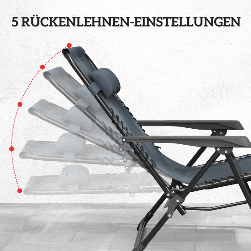 Zero gravity -lepotuolisetti ulkokäyttöön, 2 taitettavaa tuolia ja pöytä mukitelineillä, harmaa