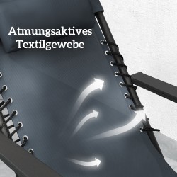 Zero gravity -lepotuolisetti ulkokäyttöön, 2 taitettavaa tuolia ja pöytä mukitelineillä, harmaa