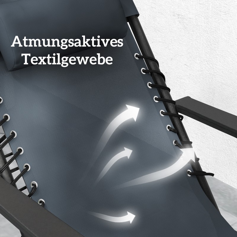 Zero gravity -lepotuolisetti ulkokäyttöön, 2 taitettavaa tuolia ja pöytä mukitelineillä, harmaa