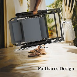 Zero gravity -lepotuolisetti ulkokäyttöön, 2 taitettavaa tuolia ja pöytä mukitelineillä, harmaa