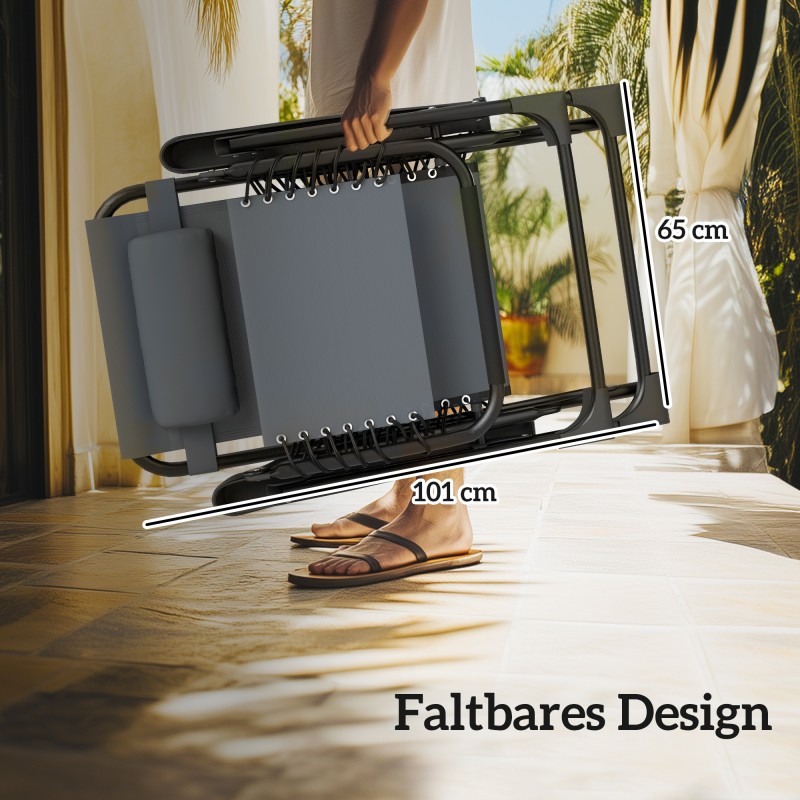 Zero gravity -lepotuolisetti ulkokäyttöön, 2 taitettavaa tuolia ja pöytä mukitelineillä, harmaa