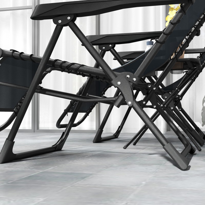 Zero gravity -lepotuolisetti ulkokäyttöön, 2 taitettavaa tuolia ja pöytä mukitelineillä, harmaa