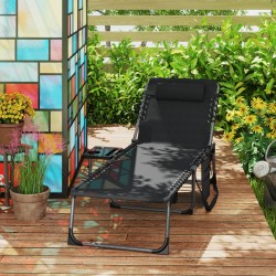 Taitettava aurinkotuoli puutarhaan, 5-asentoinen selkänoja, teräsrunko, max 120 kg, musta
