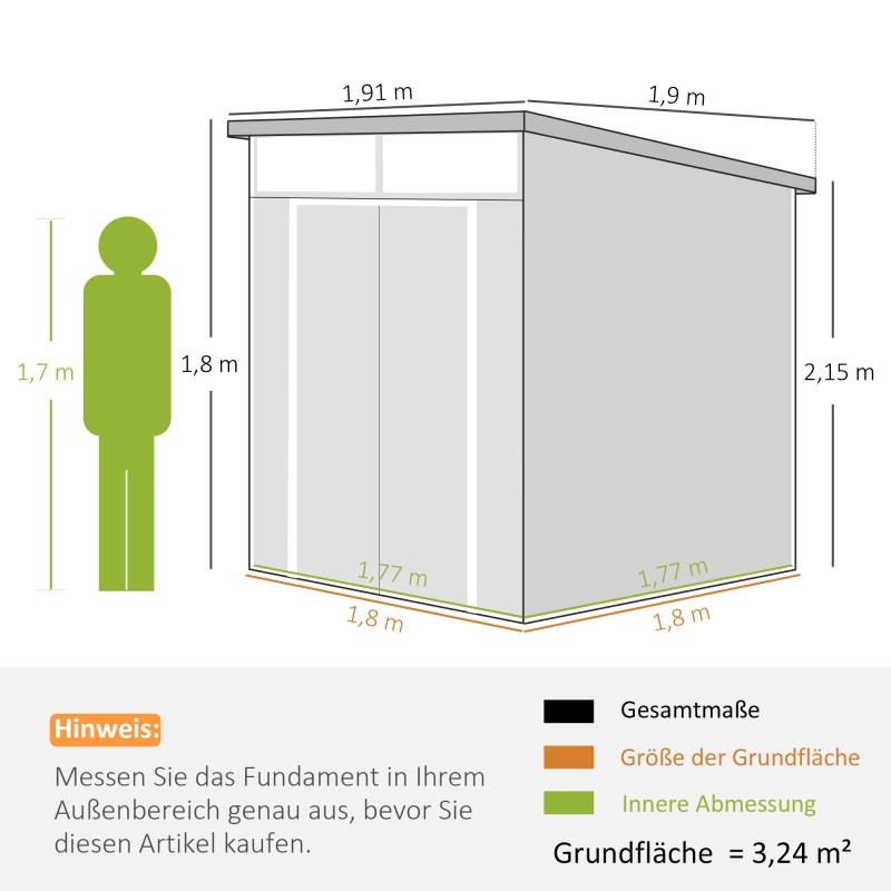 Pihavarasto muovia 1,9 x 1,9 m, lukittavat kaksoisovet, 2 ilmanvaihtoaukkoa, vaalea harmaa
