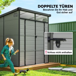 Pihavarasto muovia 1,9 x 1,9 m, lukittavat kaksoisovet, 2 ilmanvaihtoaukkoa, vaalea harmaa