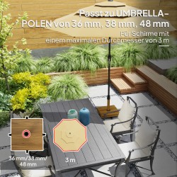 Aurinkovarjon jalusta ulkokäyttöön, betonitäytteinen metalli, pyörillä, 26 kg, puunsävy, 45 x 45 cm