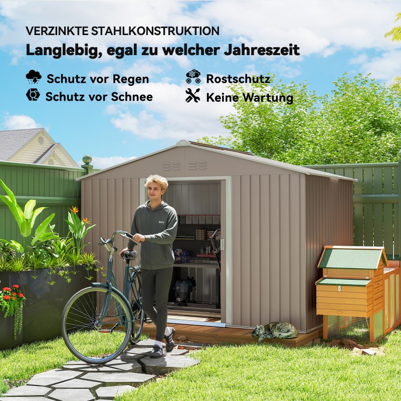 Metallinen pihavarasto liukuovilla ja tuuletusaukoilla 277 x 195 x 192 cm vaaleanharmaa