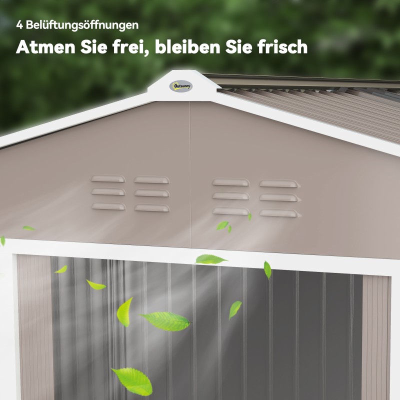 Metallinen pihavarasto liukuovilla ja tuuletusaukoilla 277 x 195 x 192 cm vaaleanharmaa