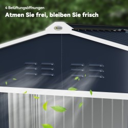 Metallinen pihavarasto liukuovilla ja ilmanvaihtoaukoilla 277 x 195 x 192 cm tummanharmaa