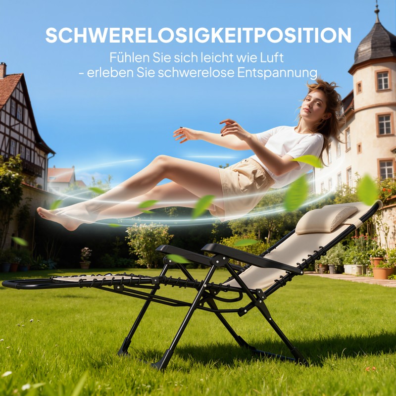 Taittuva aurinkotuoli puutarhaan, 5-asentoinen selkänoja, metallirunko, kantavuus 120 kg, beige