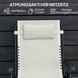 Taittuva aurinkotuoli puutarhaan, 5-asentoinen selkänoja, metallirunko, kantavuus 120 kg, beige
