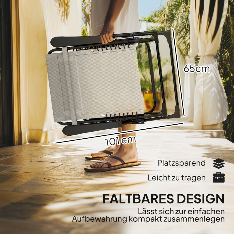 Taittuva aurinkotuoli puutarhaan, 5-asentoinen selkänoja, metallirunko, kantavuus 120 kg, beige