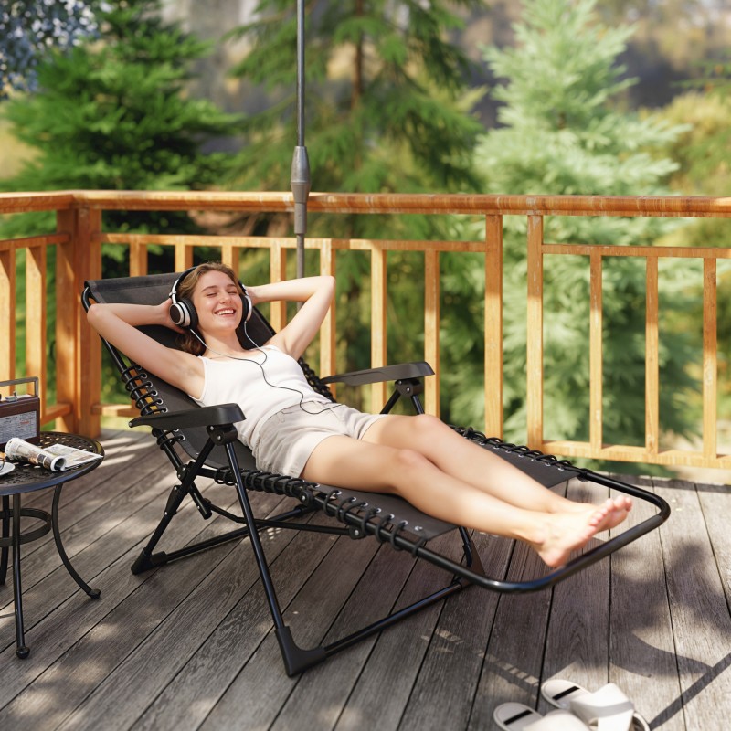 Kokoontaitettava aurinkotuoli puutarhaan, metalli/Texteline, säädettävä selkänoja, niskatyyny, 120 kg, musta