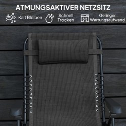 Kokoontaitettava aurinkotuoli puutarhaan, metalli/Texteline, säädettävä selkänoja, niskatyyny, 120 kg, musta