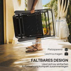 Kokoontaitettava aurinkotuoli puutarhaan, metalli/Texteline, säädettävä selkänoja, niskatyyny, 120 kg, musta